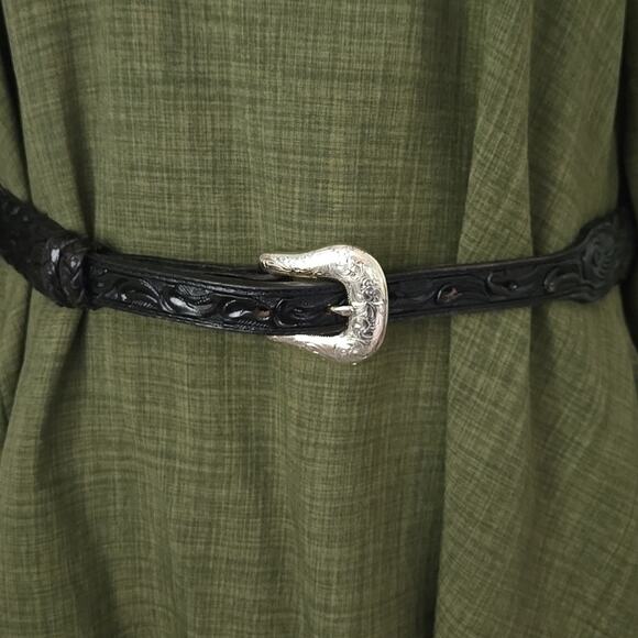 Nocona Black Top Grain Cow Hide Handcrafted Tooled Braided Leather Belt, SZ 32 - Picture 7 of 7